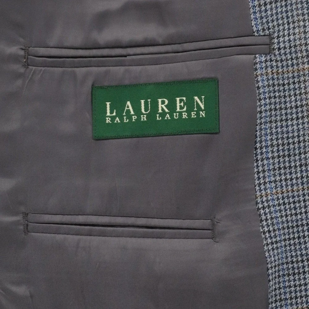 Ralph Lauren Silk Wool Houndstooth Blazer Sport Coat Gray 46R